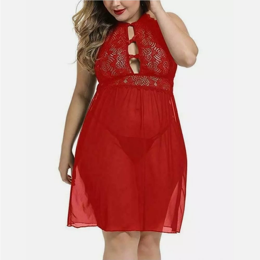 Plus Size 🍰 Womens Sexy Lingerie Sheer Babydoll Sleepwear Lace Nightwear Dress